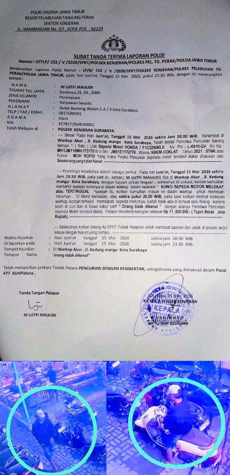 Curanmor Surabaya Utara Terekam CCTV, Polisi Selidiki